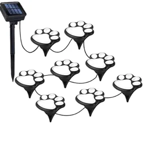 Paw Print Solar Lights – Solar String Lights Outdoor Waterproof LED (Set of 8), Dog Cat Decorative Lamp, Pet Print Path Lights, Vibrant Garden Solar Lights, Gifts for Pet Lovers(Cool White Paw Print)