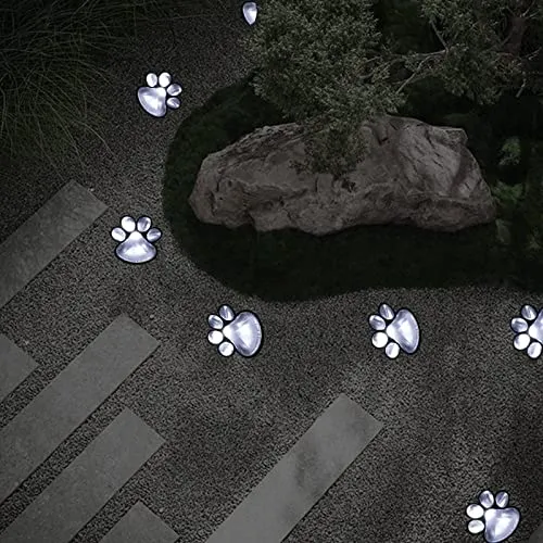 Paw Print Solar Lights – Solar String Lights Outdoor Waterproof LED (Set of 8), Dog Cat Decorative Lamp, Pet Print Path Lights, Vibrant Garden Solar Lights, Gifts for Pet Lovers(Cool White Paw Print)