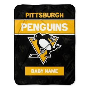 Personalized Pittsburgh Penguins Emblem Baby Pixel Fleece Blanket