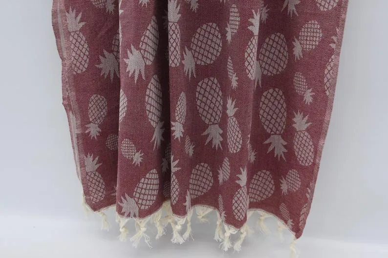 Pineapple Burgundy 100% Cotton Towel