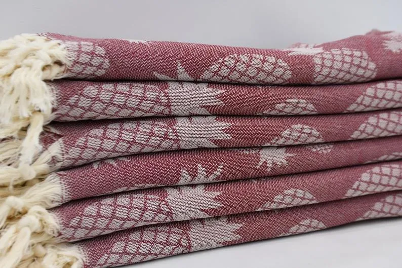 Pineapple Burgundy 100% Cotton Towel