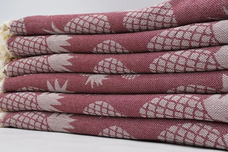 Pineapple Burgundy 100% Cotton Towel