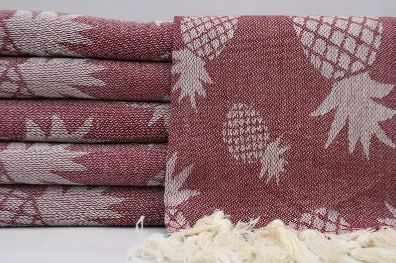 Pineapple Burgundy 100% Cotton Towel