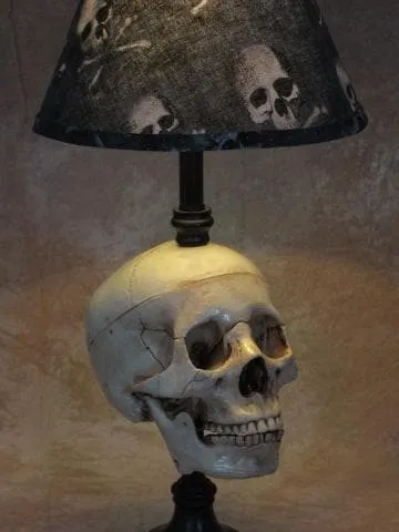 "Desk Lamp with Life-size Skull and Bone Shade" Haunted House Lighting