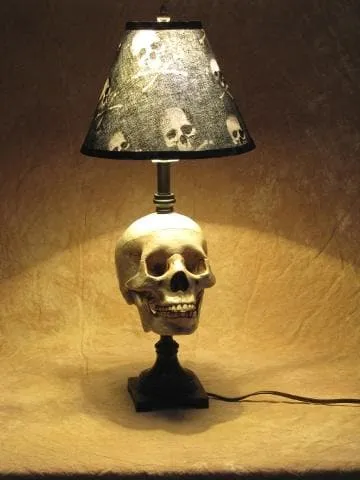 "Desk Lamp with Life-size Skull and Bone Shade" Haunted House Lighting