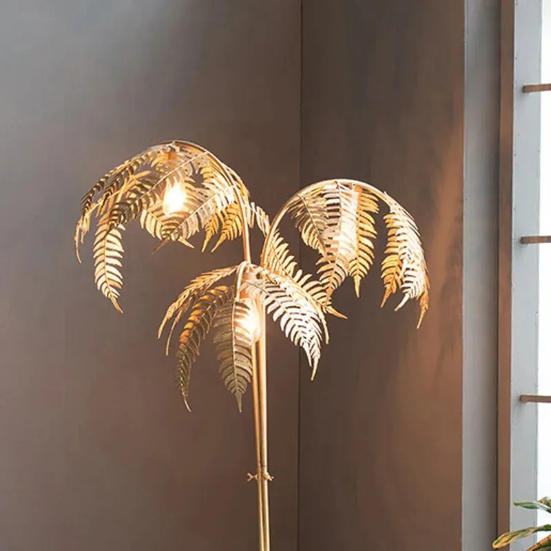 Retro Wrought Iron Leaves Design Villa Model Room Hotel Palm Tree Table Floor Light Home Decoration Fashion Floor Lamp