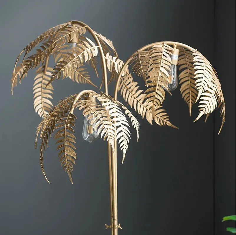 Retro Wrought Iron Leaves Design Villa Model Room Hotel Palm Tree Table Floor Light Home Decoration Fashion Floor Lamp