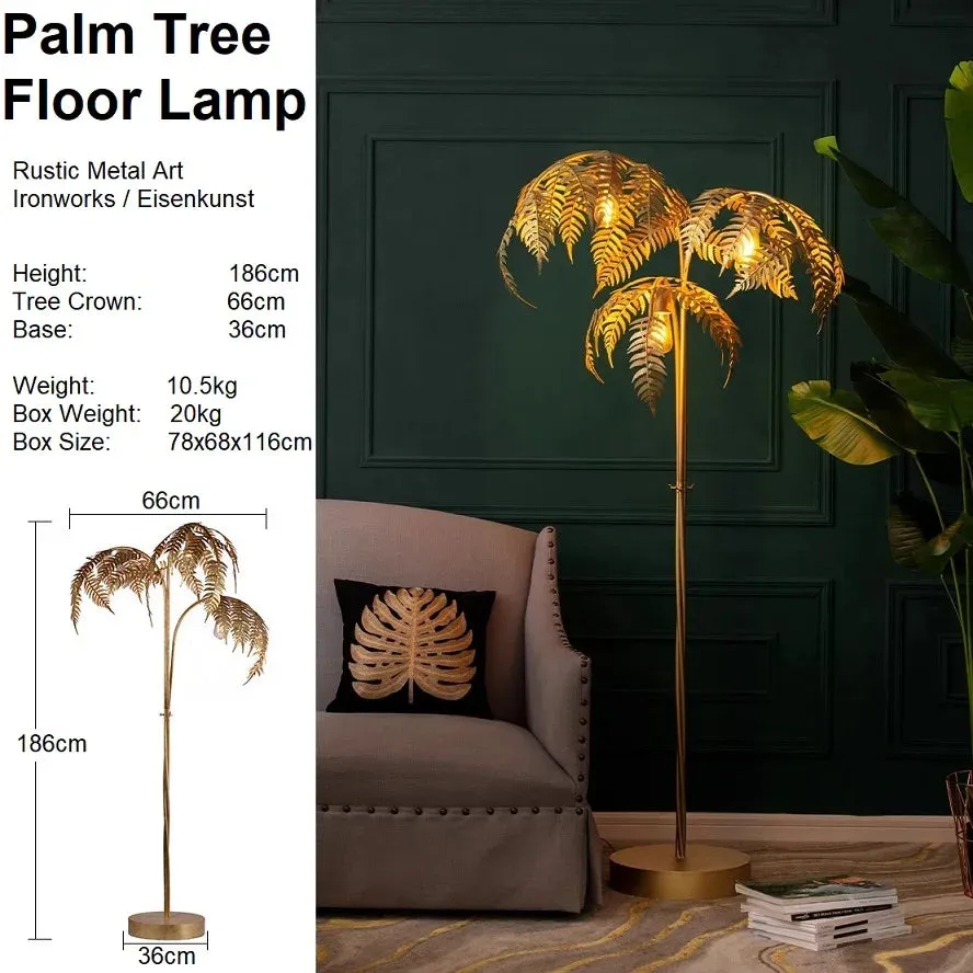 Retro Wrought Iron Leaves Design Villa Model Room Hotel Palm Tree Table Floor Light Home Decoration Fashion Floor Lamp