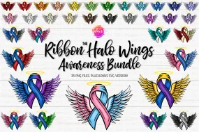 Ribbon Halo Wings Awareness Bundle - Includes 35 files PLUS Bonus SVG Version! - Sublimation/Printable Design