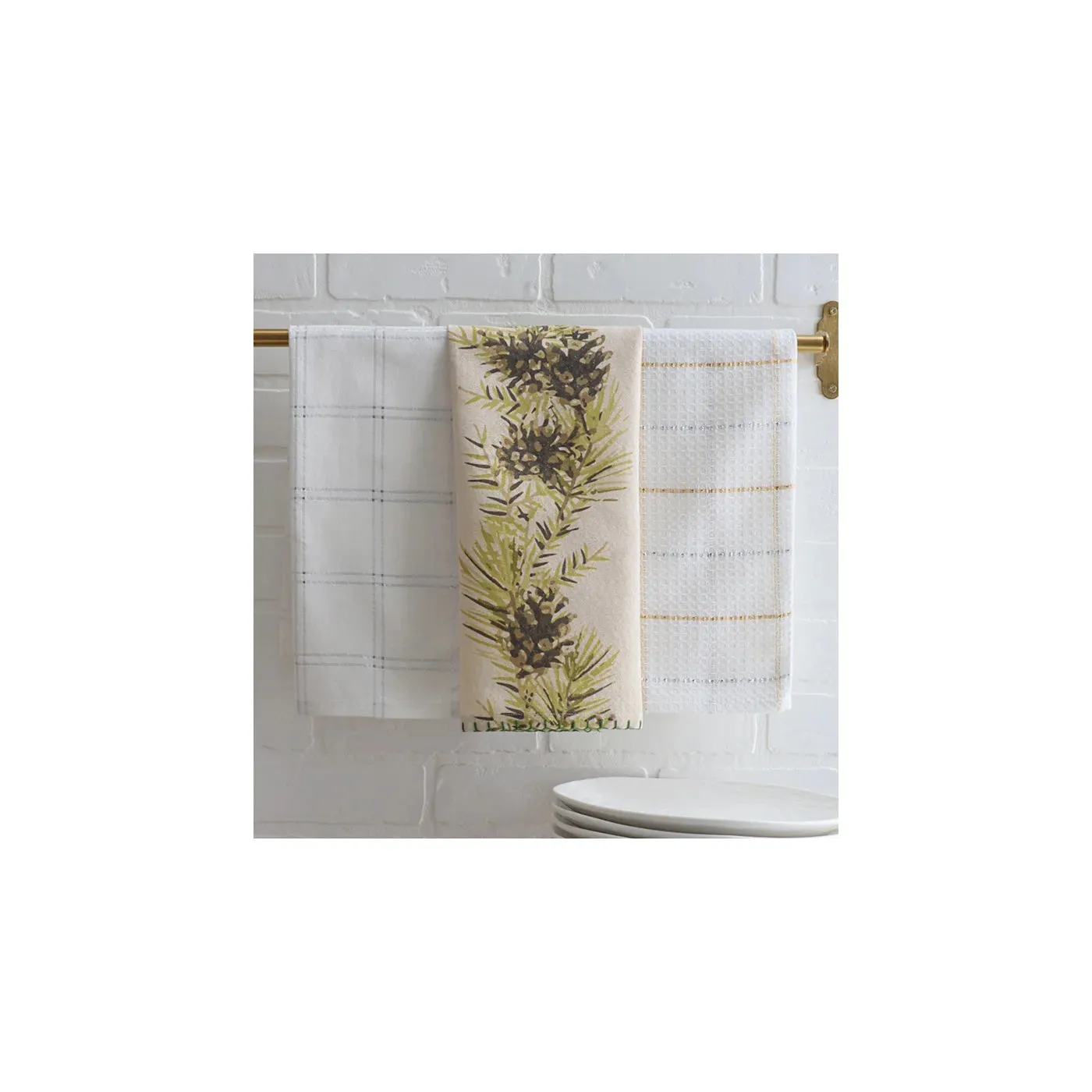 Shimmer Pine Cone Kitchen Towel Set of 3