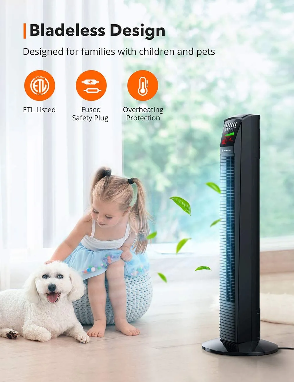 TaoTronics Tower Fan, 35" 65° Oscillating Cooling Fan, Powerful Floor Fan with Remote, LED Display, 3 Speeds, 9 Modes, Up to 12H Timer 2024