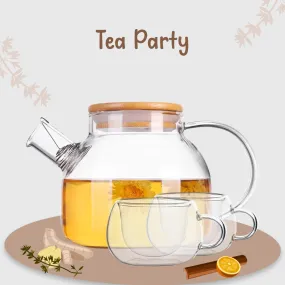 Tea Party | 2 Double Wall Cup   Glass Teapot