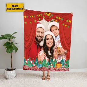 Teesdily | Family Christmas Custom Blanket With Picture Personalized Photo Blankets Throw Customizable Pictures Gifts For Kid Adult Family Friend