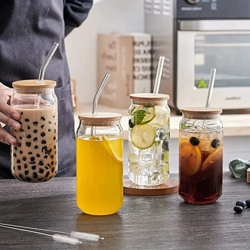 Transparent Coffee Mug With Lid and Straw