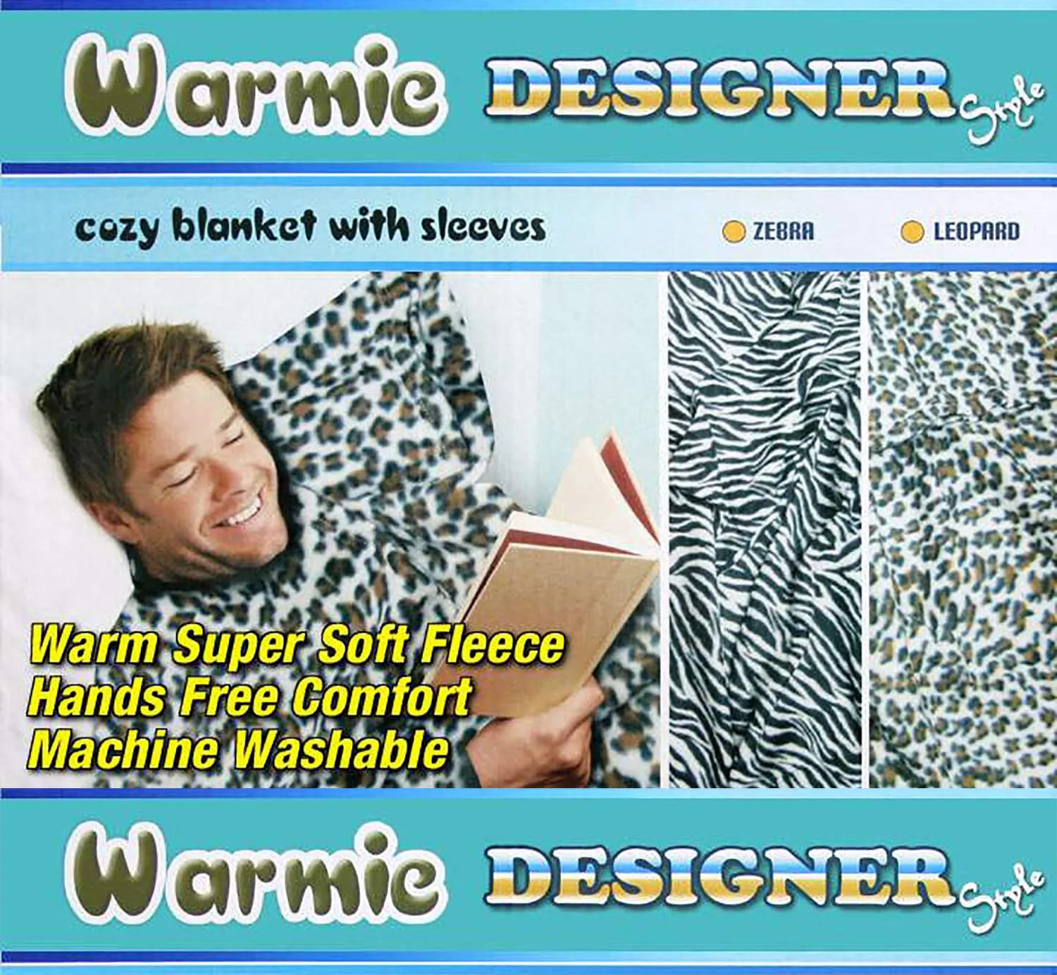 Warmie Designer Cozy Blanket with Sleeves- Zebra