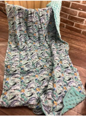 Whales and Sharks Sea   Cotton Weighted Blanket or Lap Pad Cotton Fabric - Toddler, Child, Teen, Adult -Dot Minky - Anxiety, Sleep.