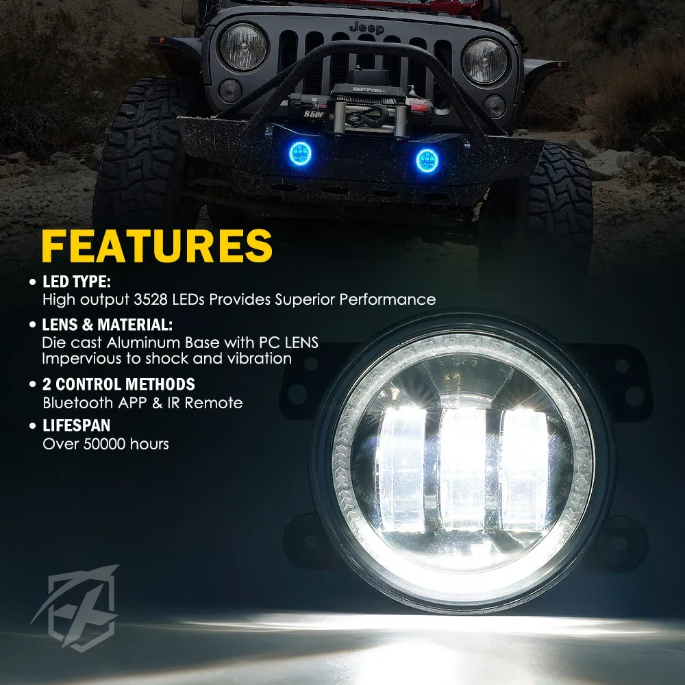 Xprite 4 Inch RGB LED Halo Fog Jeep Wrangler JK (07-18) Escapade Series